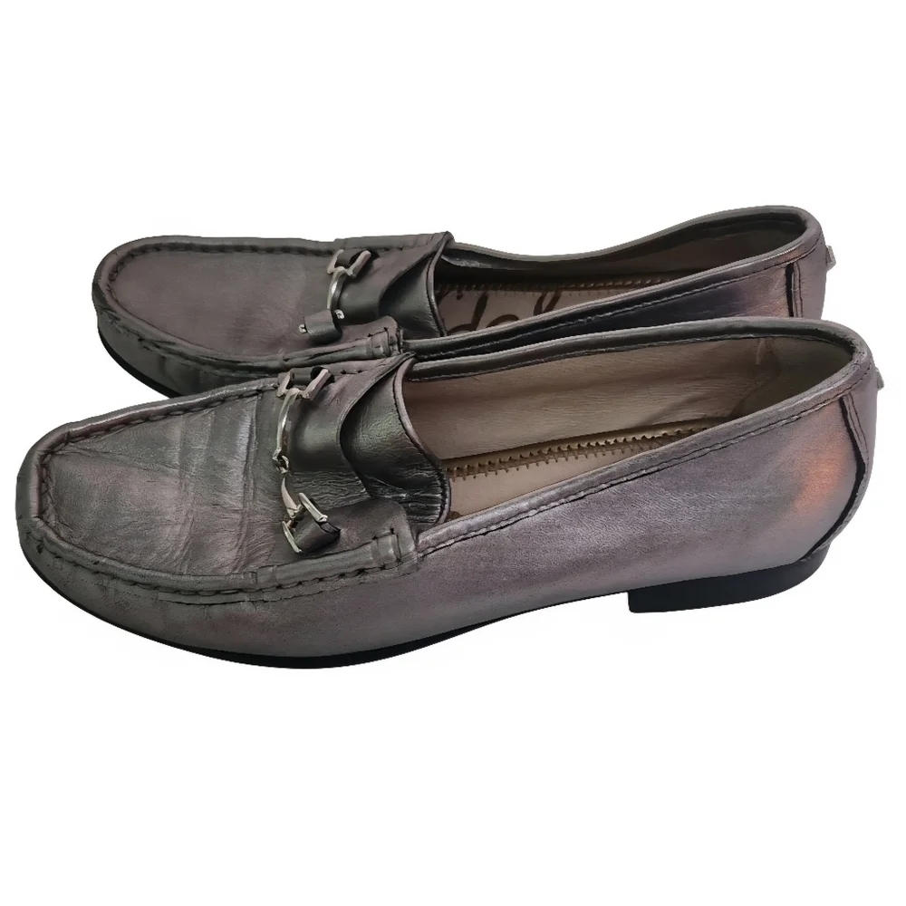 Sam Edelman Talia Silver Metallic Leather Horse Bit Loafers Size 7M